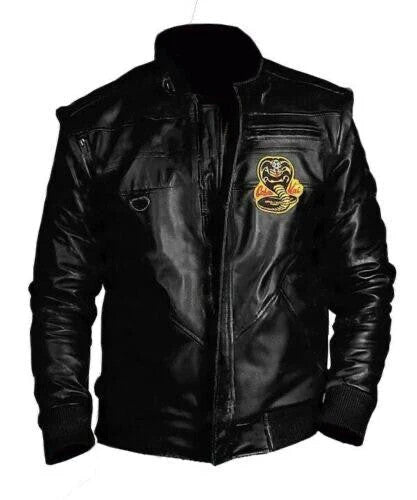 Johnny Lawrence Cobra Kai Leather Bomber Jacket, Black Karate Style