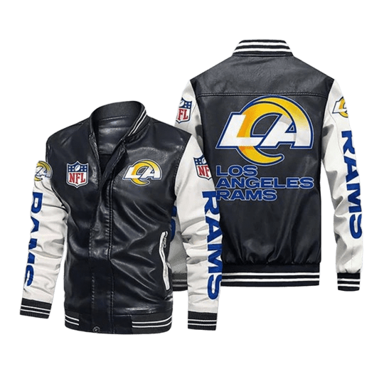 Los Angeles Rams NFL Leather Bomber Jacket, Team Logo Design with Sticker Patch