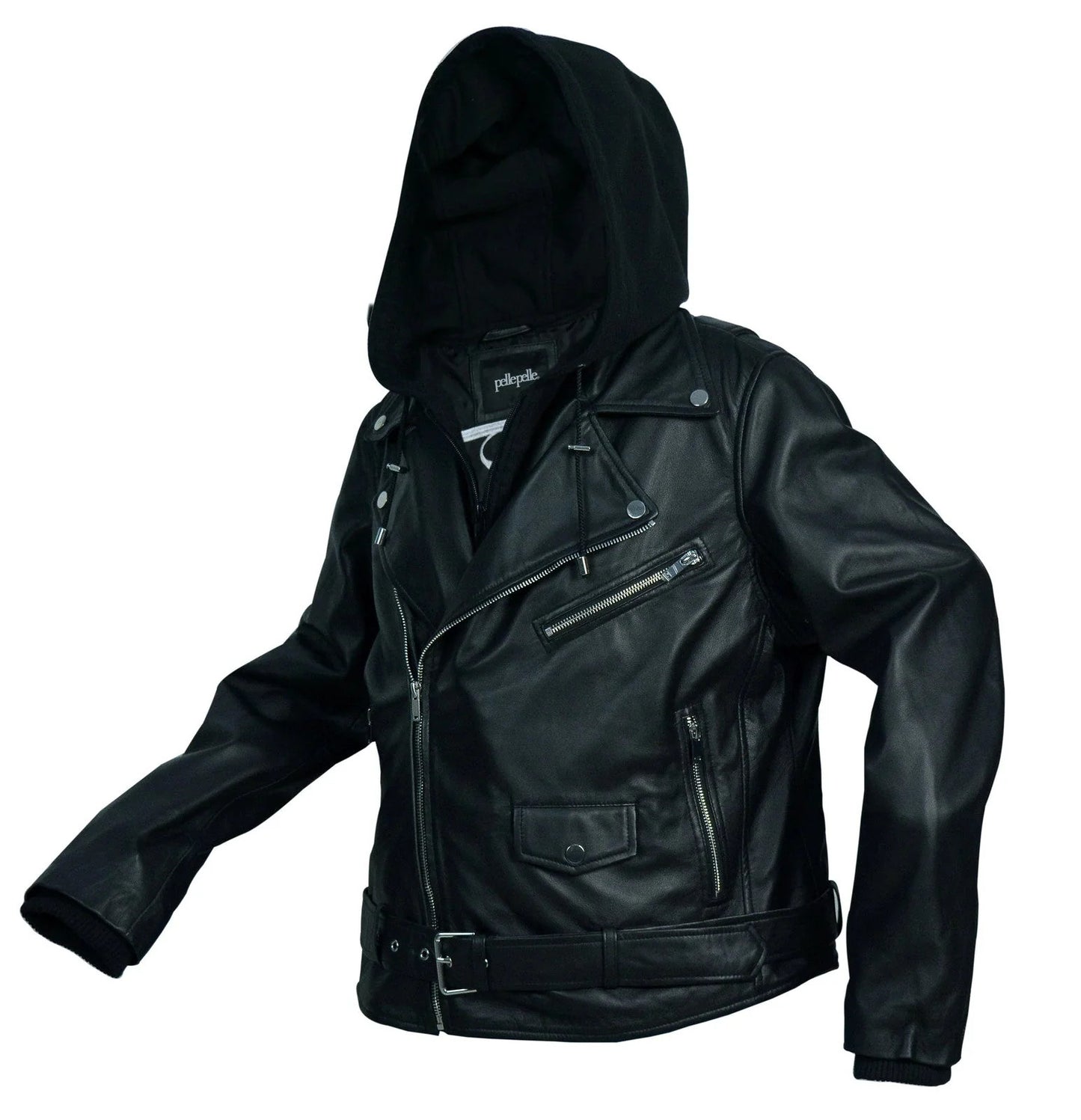 Women's Leather Motorcycle Jacket with Hoodie