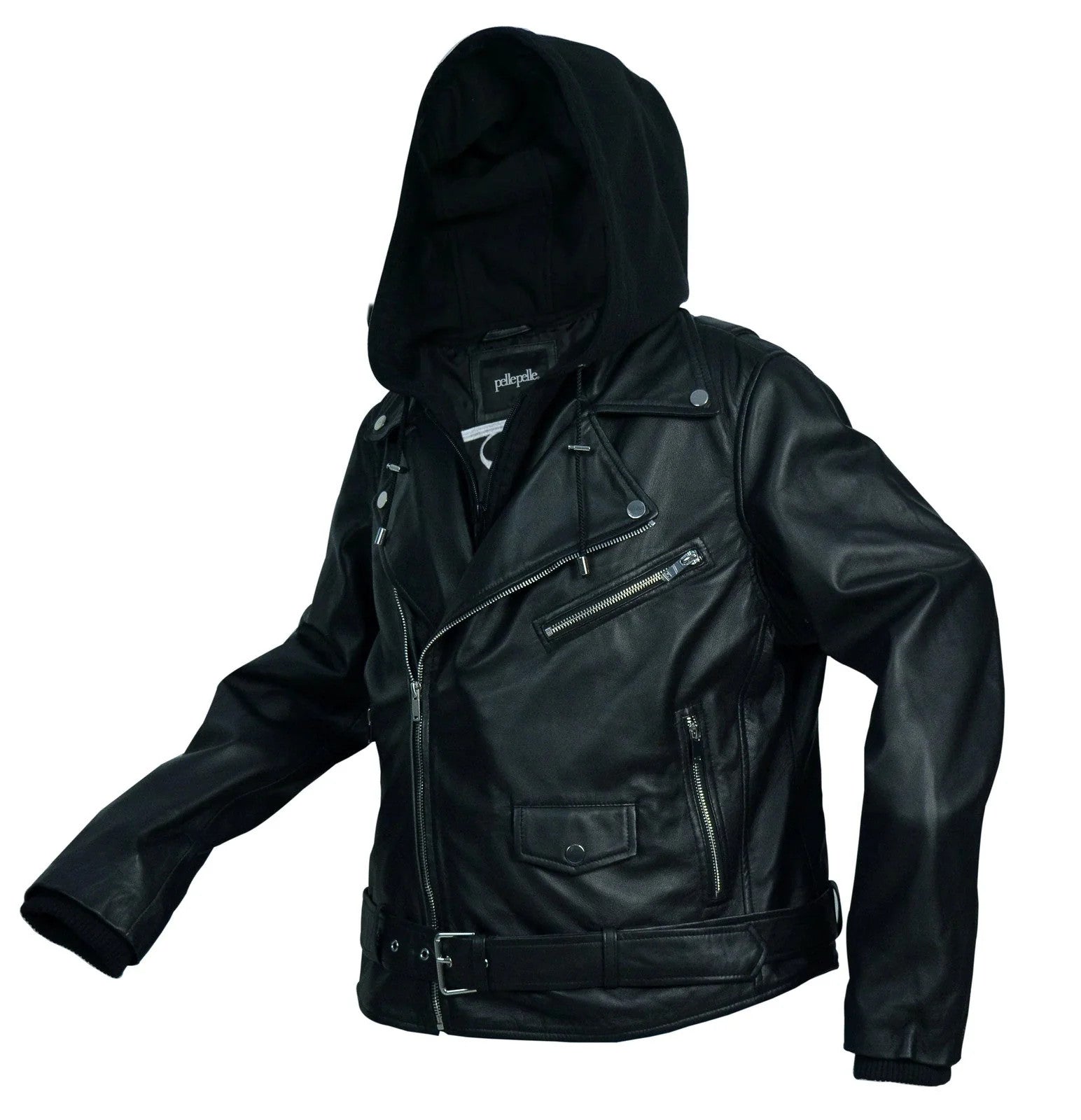 Women's Leather Motorcycle Jacket with Hoodie