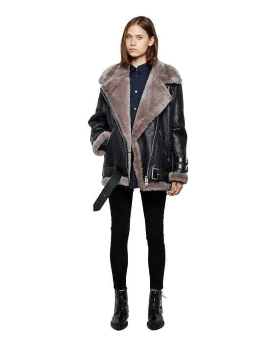 Fearless Flyer Real Leather Womens Shearling Aviator Bomber Coat