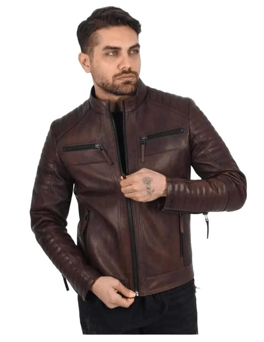 Legacy Burn Biker Jacket, Mens Brown Leather, Road-Worn Elegance