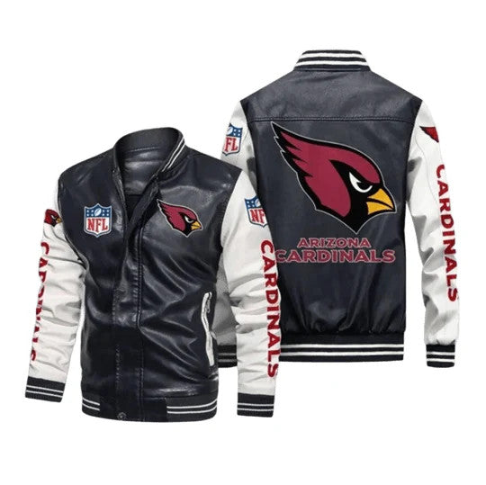 Arizona Cardinals NFL Leather Bomber Jacket, Mens Fan Style w/ Patches