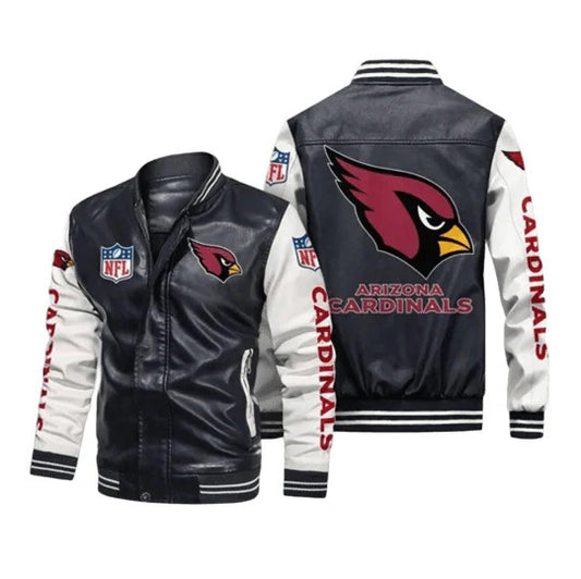 Arizona Cardinals NFL Leather Bomber Jacket, Mens Fan Style w/ Patches