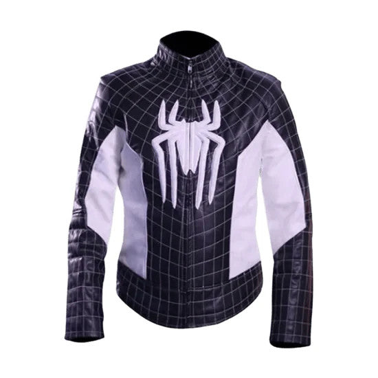 Mens Black and White Spider-Man Leather Jacket, Superhero Style, Bold, Iconic