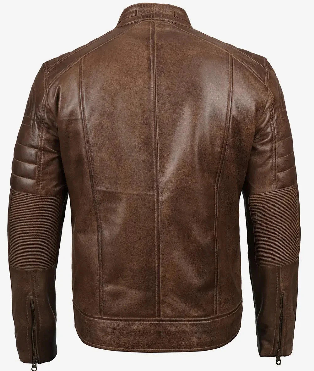 Lowridge Mens Distressed Coffee Brown Café Racer Leather Jacket