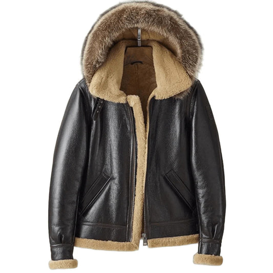 Frozen Midnight Brown Shearling Hooded B3 Jacket for Cold-Weather Rebels