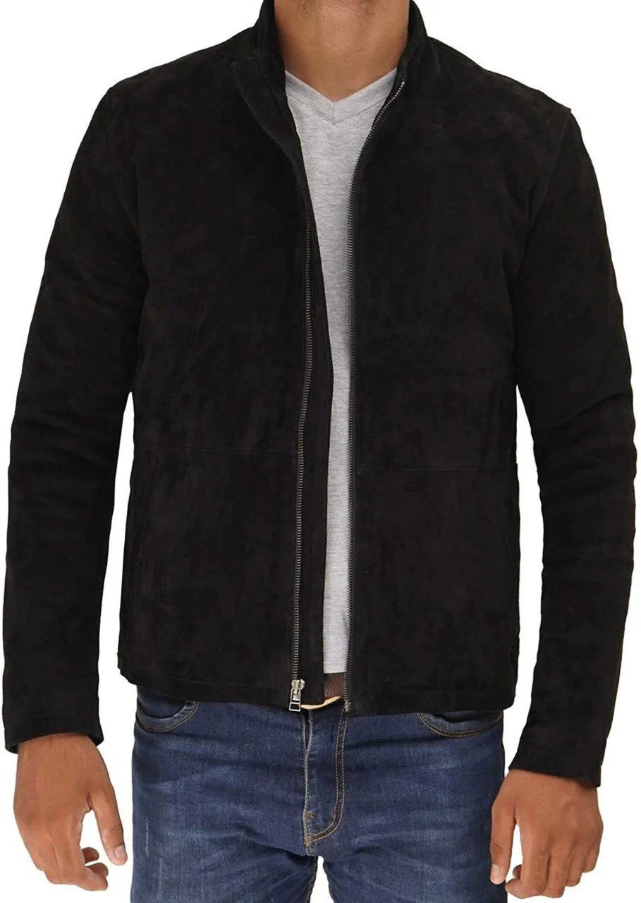 Luxury Mens Suede Leather Jacket, Black, Modern Fit, Everyday Elegance