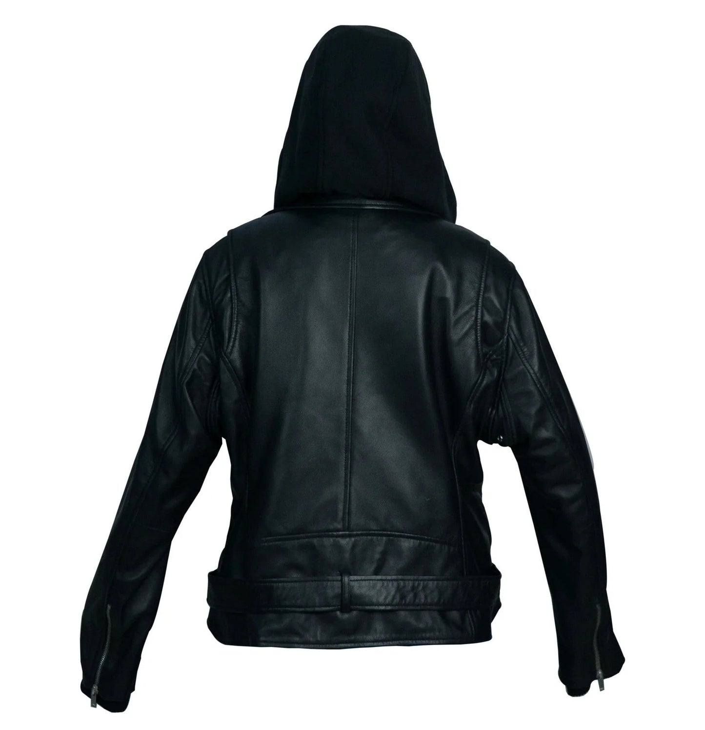 Women's Leather Motorcycle Jacket with Hoodie