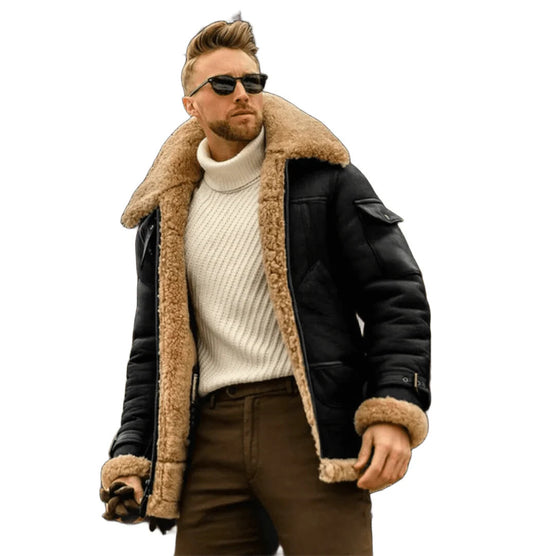 Black Ops Aviator Bomber  Shearling-Lined Heavyweight B3 Flight Jacket