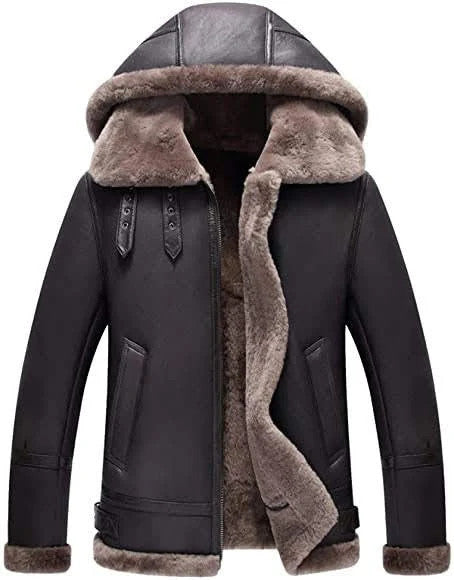 Frostwing Flyer, Hooded Sheepskin Aviator Coat, Vintage Warmth, Modern Edge