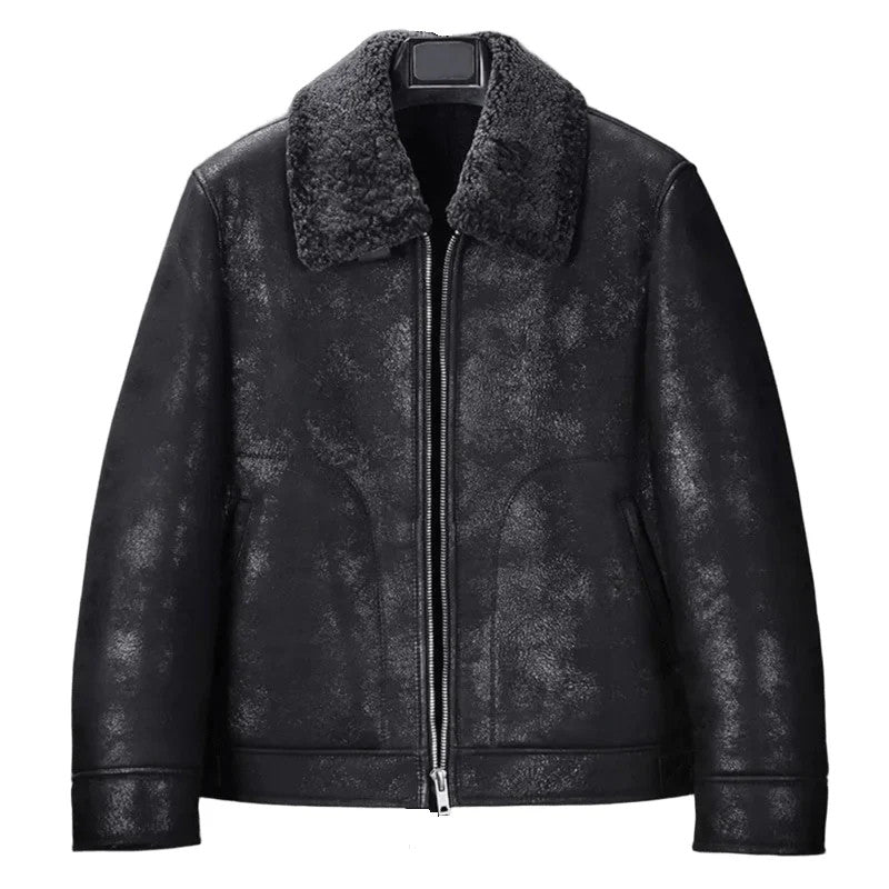 Ashfield Raider B3 Bomber Leather Jacket, Black Sheepskin and Worn in Texture