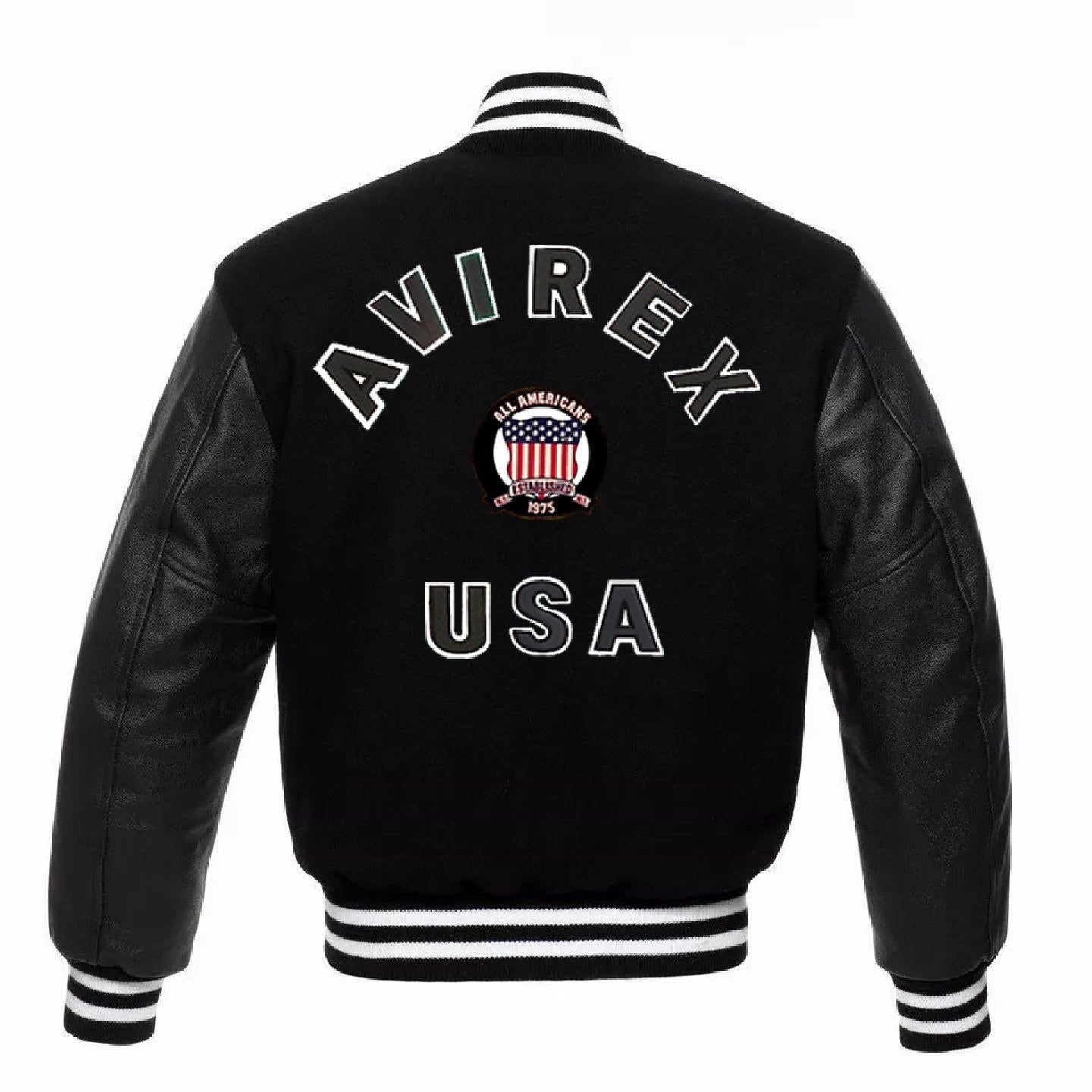 Avirex Wool Bomber Leather Sleeve Varsity Jacket, USA Patch, Streetwear Style