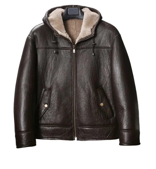Stormborn Raider Hooded B3 Bomber Jacket, Sheepskin Leather and Rebel Heritage