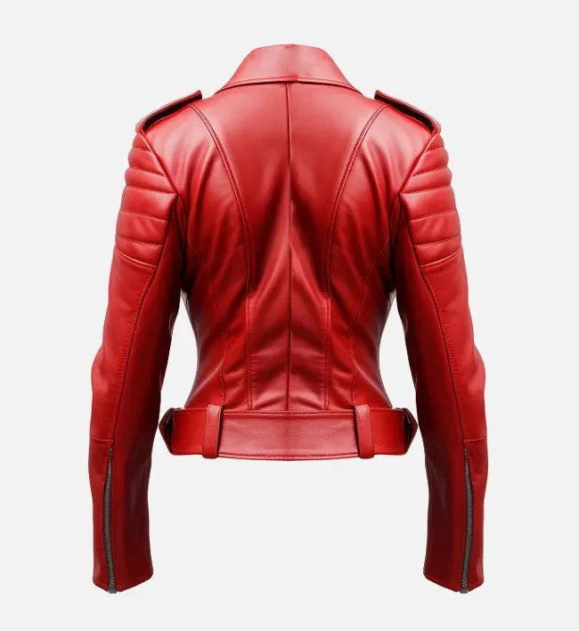 Scarlet Moto Queen Womens Quilted Shoulder Red Leather Biker Jacket