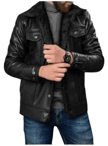 Mens Real Leather Sherpa Jacket Fur Lined Jacket