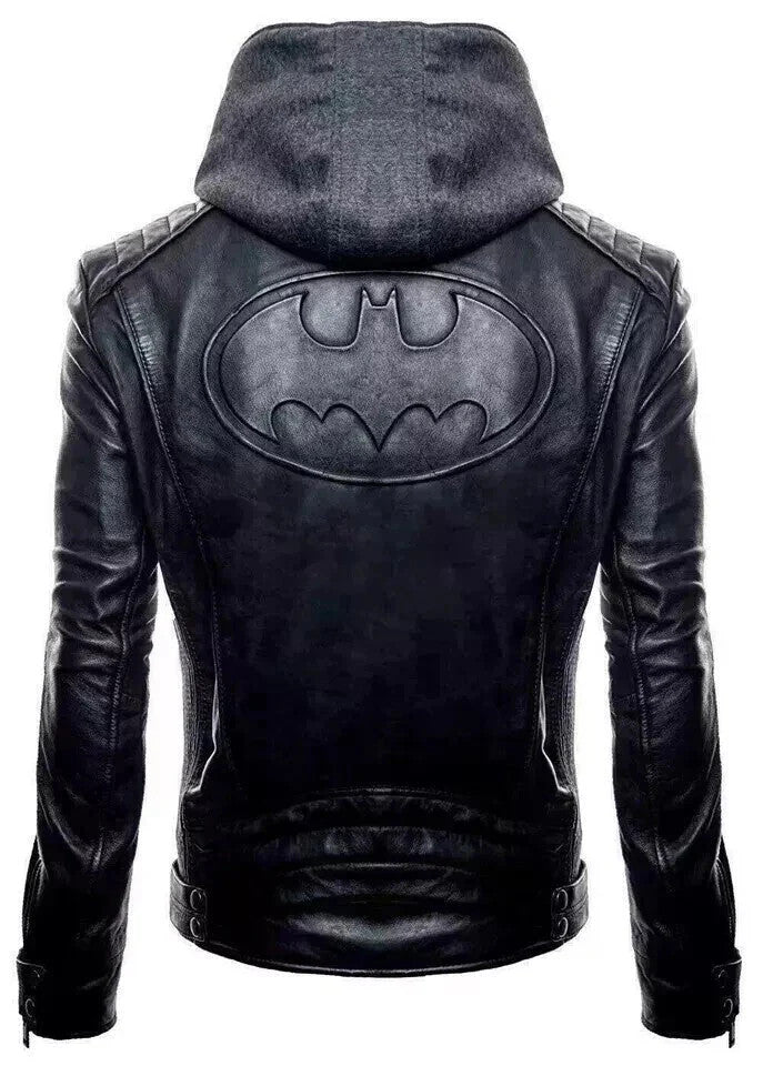 Mens Black Batman Leather Jacket, Bat Logo Leather Jacket