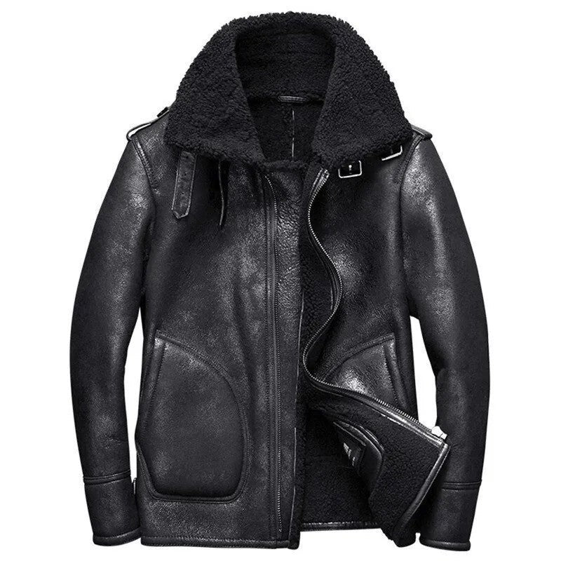 Mens B3 Bomber Distressed Leather Jacket, Shearling Power, Iconic Look