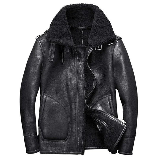 Mens B3 Bomber Distressed Leather Jacket, Shearling Power, Iconic Look