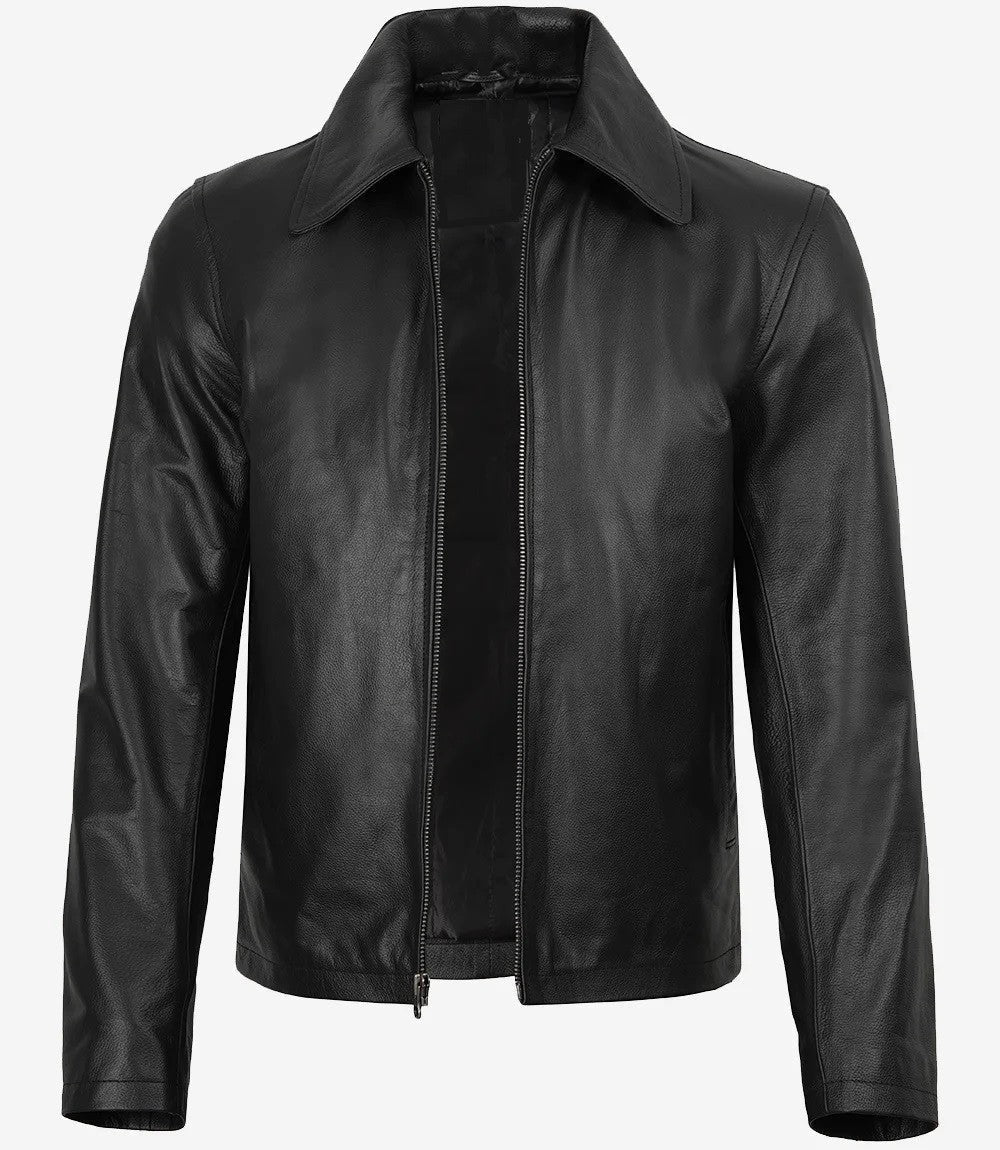 Kingsway Harrington Leather Jacket for Men, Rugged Black Leather Edge