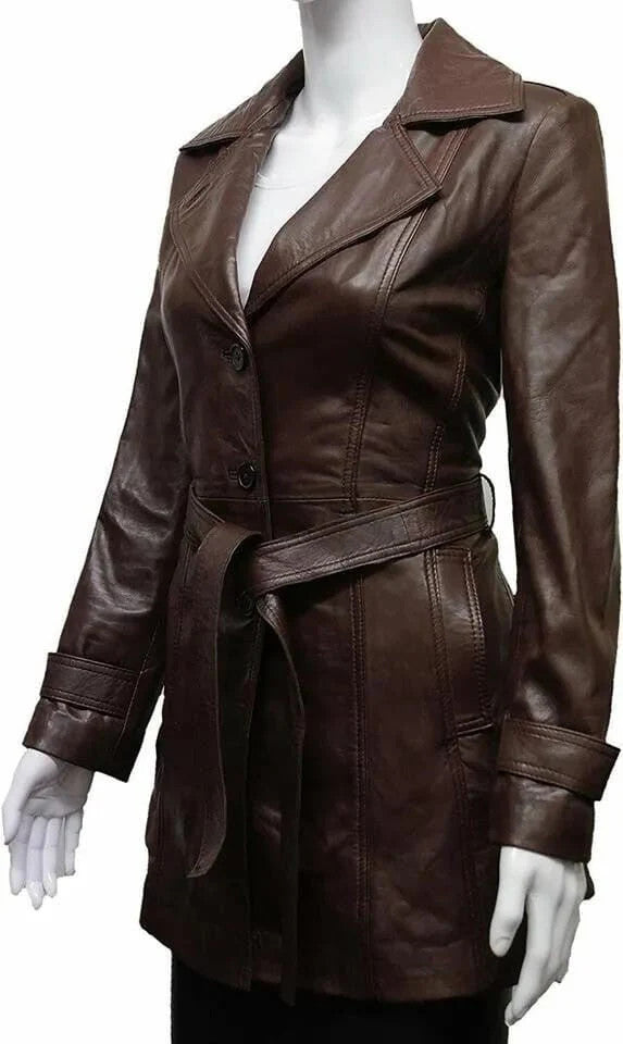 Womens Fashion Trench Coat 3/4 Length with Tie Belt and Oldbury Flair