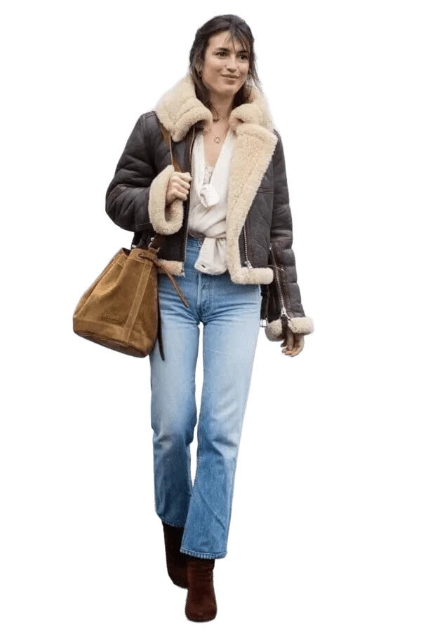 Sky Queen, Womens B3 Aviator Bomber in Luxe Leather and Shearling