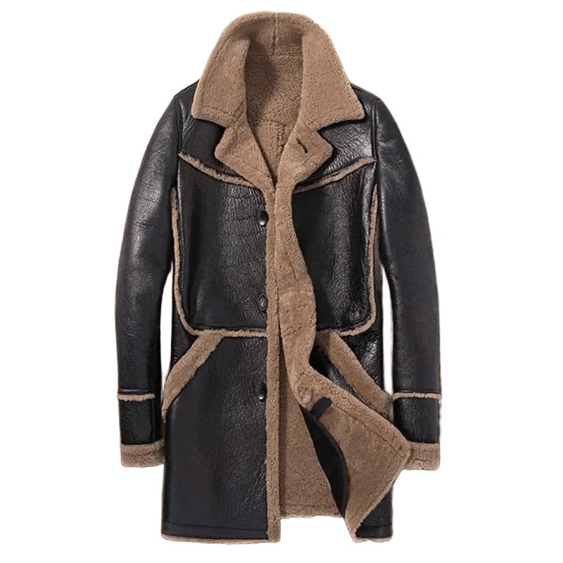 Hunters Hide Mens Shearling Sheepskin Leather Coat for Winter Pursuits