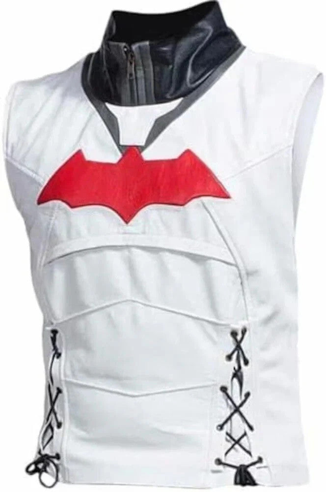 Batman Arkham Red Black and White Hood Knight Jason Todd Leather Jacket and Vest