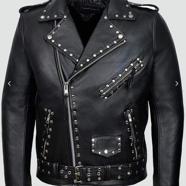 Black Studded Leather Biker Jacket for Men Brando Style