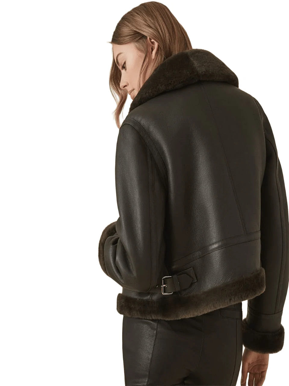 Nightshade Aviator B-3 Bomber Womens Sheepskin Jacket with Arctic Grace