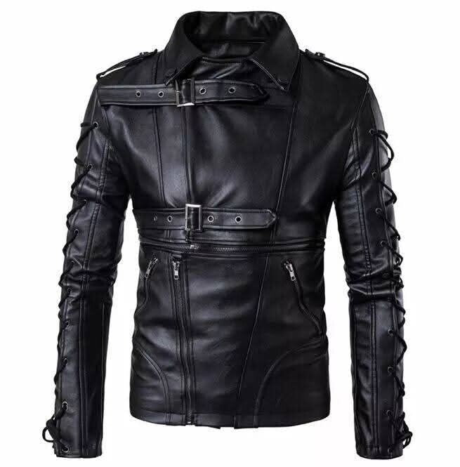 High-end Fashion Mens Zipper Leather Jacket Slim Coat