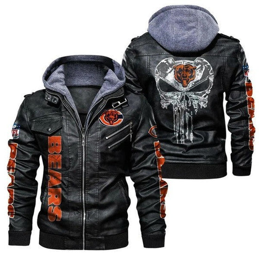 Chicago Bears Black Leather Jacket – Stylish Varsity Bomber, Sticker Patch
