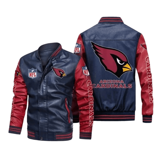 Arizona Cardinals NFL Leather Bomber Jacket, Mens Fan Style w/ Patches