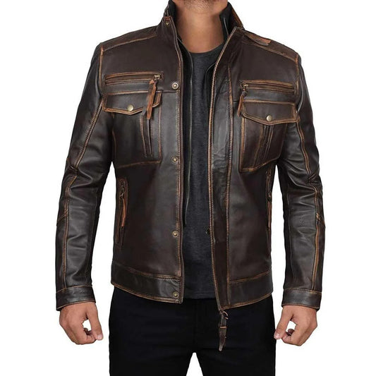Ironwood Trail Mens Distressed Leather Jacket, Vintage 6-Pocket Style