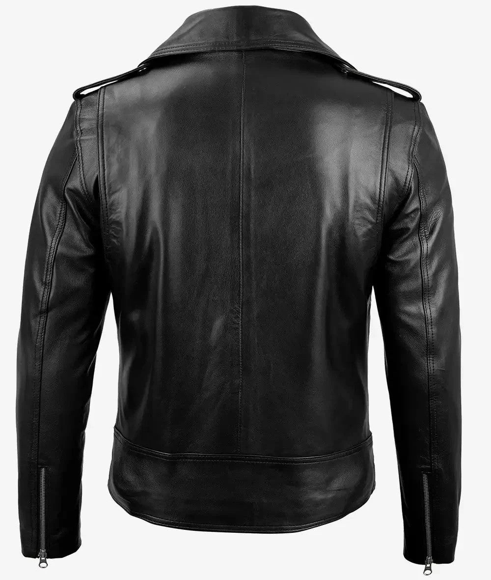 Mens Black Asymmetrical Biker Leather Jacket, Belt-Strapped Rider Edition