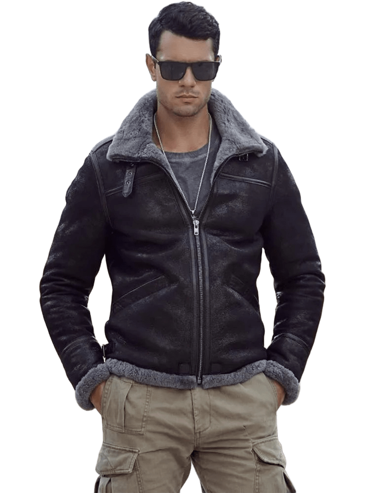 Frostline Authority Mens Leather Flight Jacket, Fur-Lined B1 Bomber