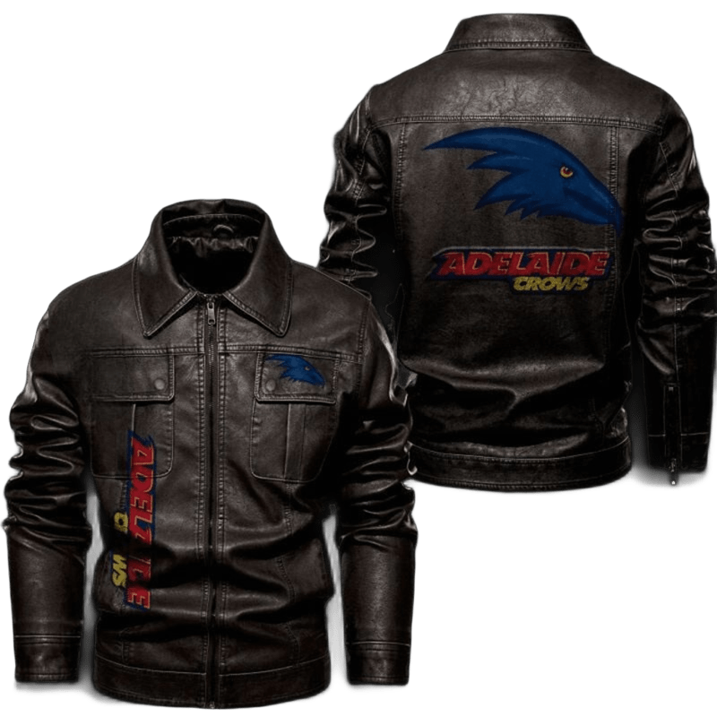 Adelaide Crows Leather Jacket Mens Bomber Style with Logo and Sticker Patches