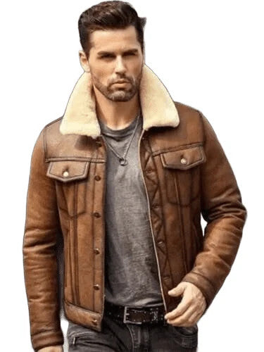 Brownout Bomber Mens Rugged Shearling Leather Pilot Jacket