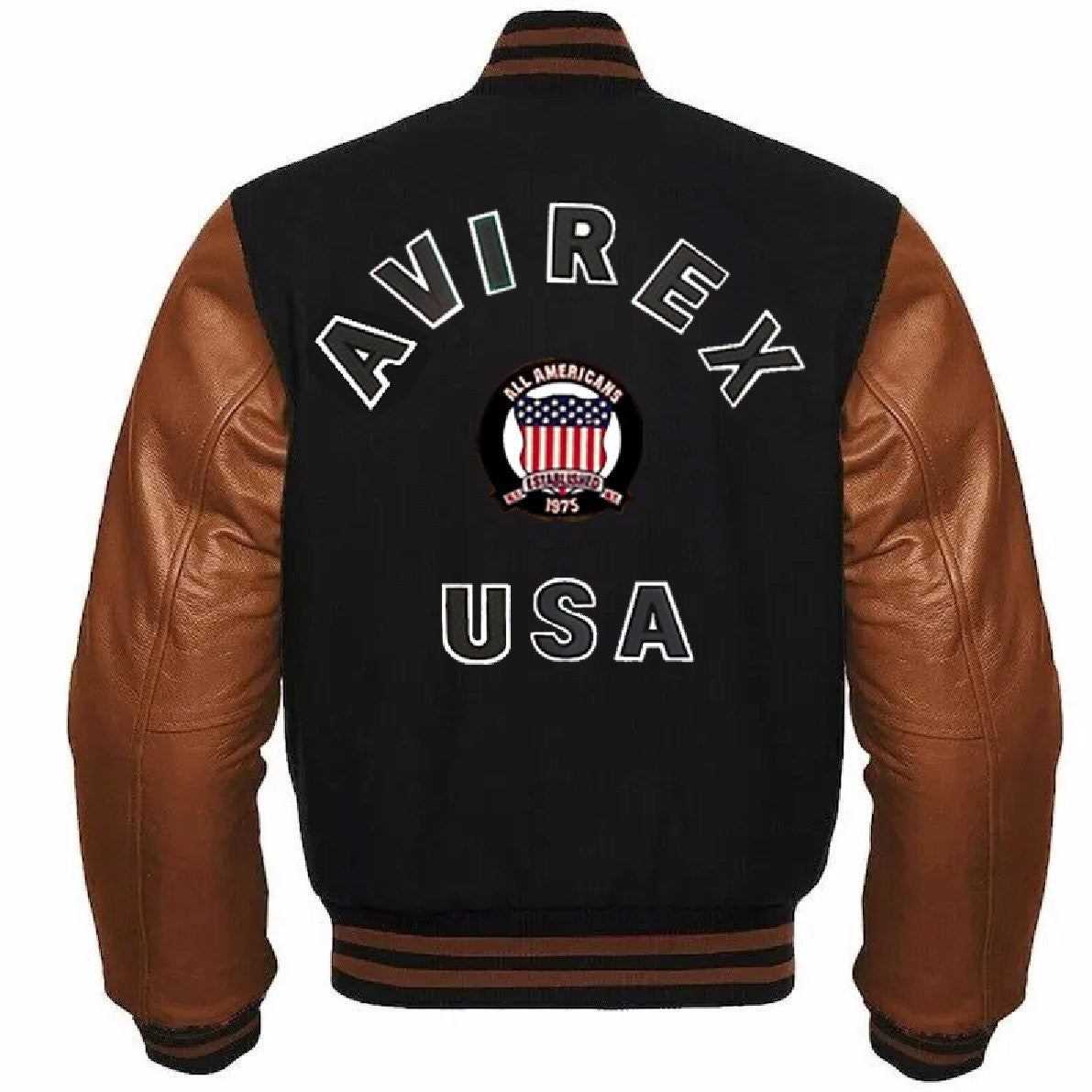 Avirex Wool Bomber Leather Sleeve Varsity Jacket, USA Patch, Streetwear Style