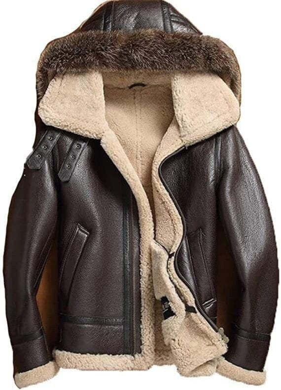 Classic Hooded Bomber, Solara Brown Leather Aviator for Mens Winter Wardrobe