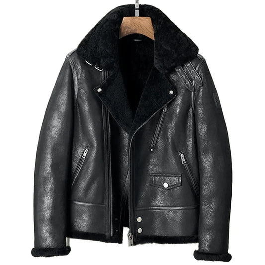 Blackout B3 Shearling Bomber Jacket for Men, Night-Ready Leather Flight Coat