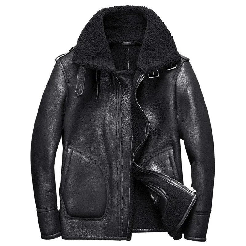 Mens B3 Bomber Distressed Leather Jacket, Shearling Power, Iconic Look