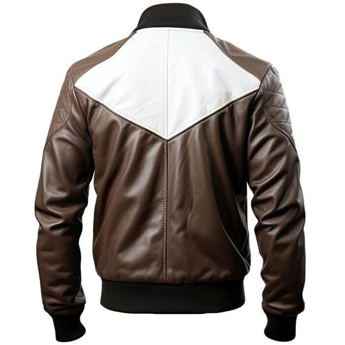 Mens Baseball Collar Smooth Genuine Leather Bomber Jacket
