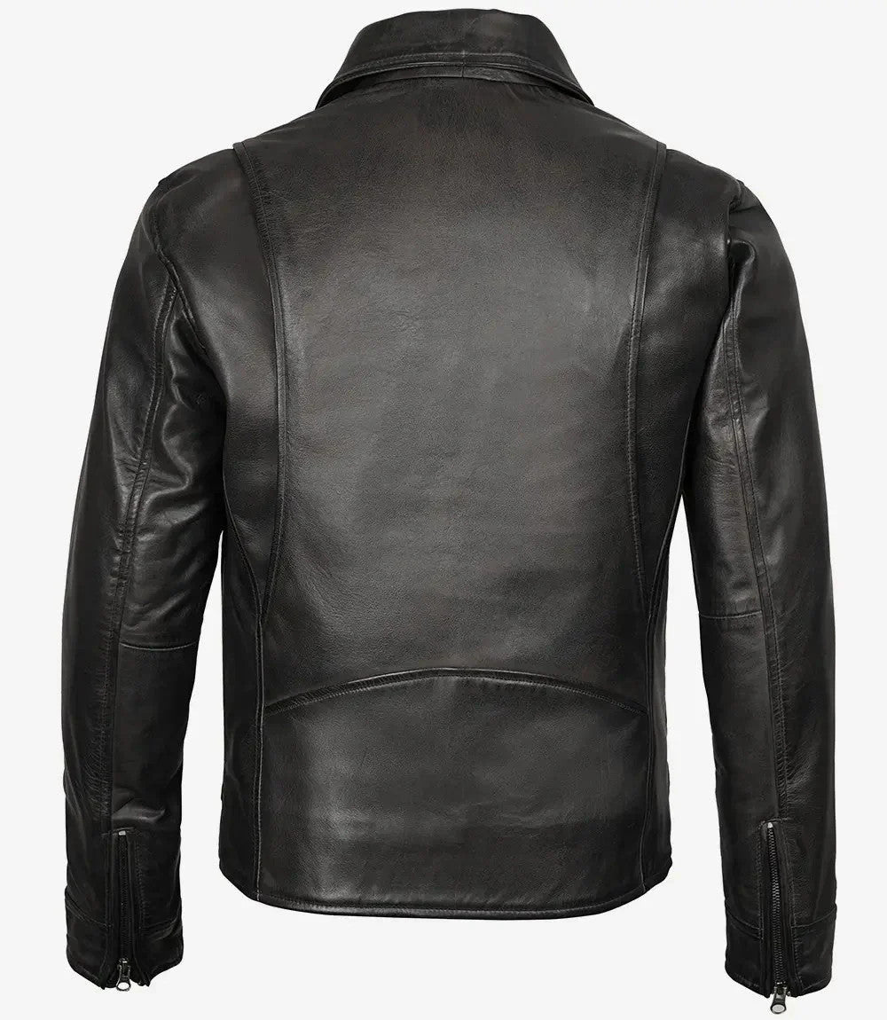 Black Shirt Collar Leather Jacket for Men, Timeless Cool Factor