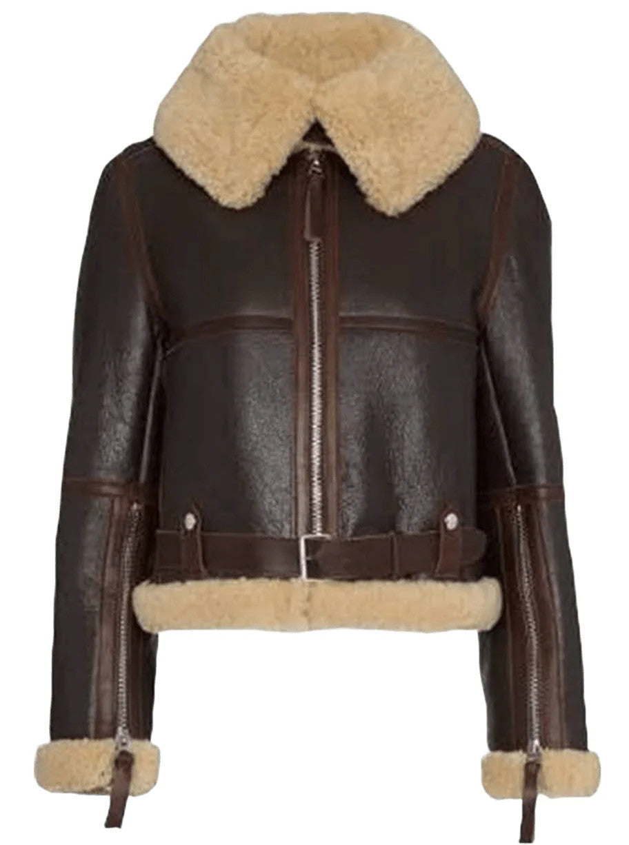 Fashion Vanguard Womens B3 Bomber Shearling-Lined Leather Statement Piece