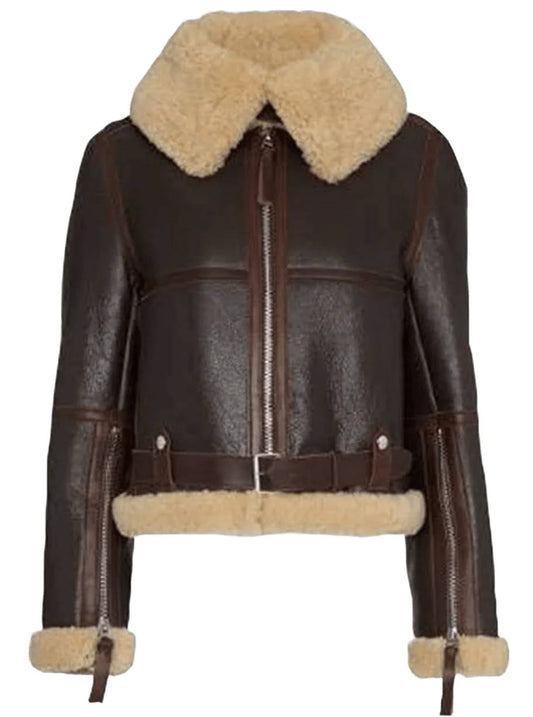 Fashion Vanguard Womens B3 Bomber Shearling-Lined Leather Statement Piece